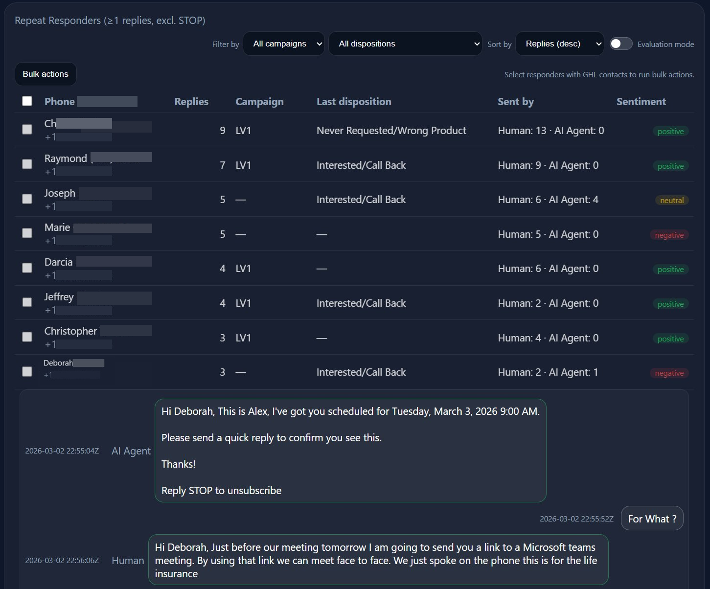 Conversation detail (privacy-blurred)